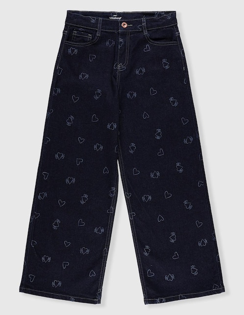 Jeans amplio lavado obscuro para niña