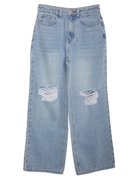 Jeans Relaxed Straight Weekend Destruido Para Niñas