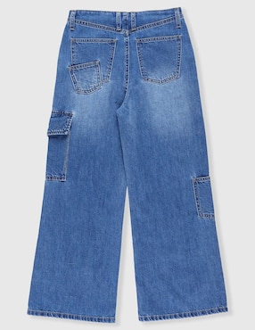 Jeans cargo amplio Weekend lavado stone wash para niña