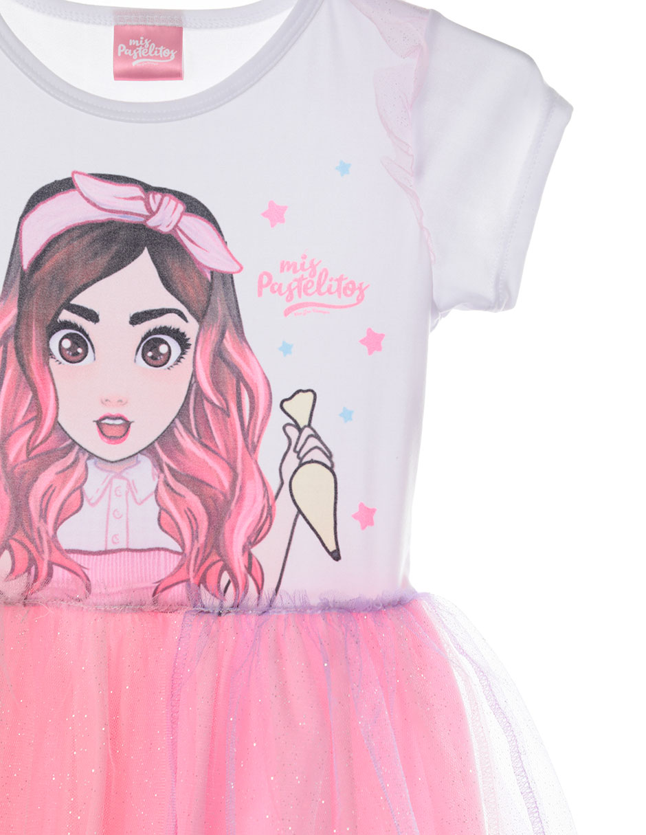 Vestido Mis Pastelitos manga corta con tul para niña 