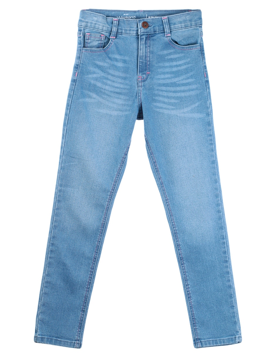 Jeans ultra skinny lavado desgastado para niña 1