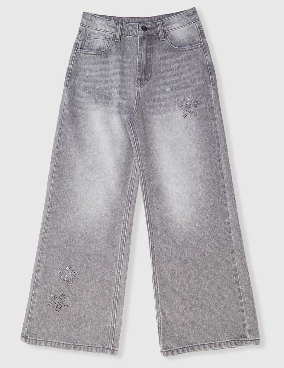Jeans relaxed amplio deslavado para niña