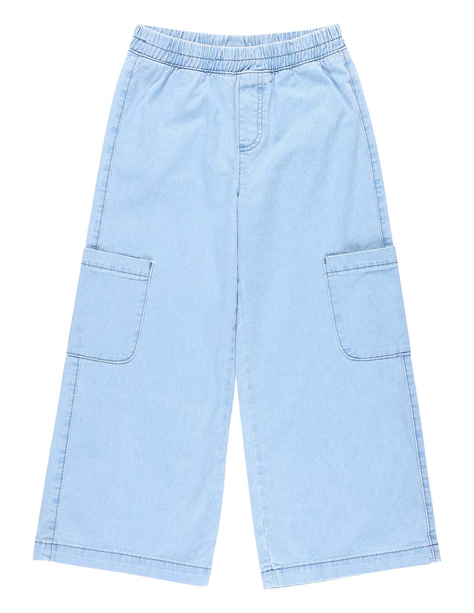 Jeans cargo amplio lavado claro para niña Jeans cargo amplio lavado claro para niña