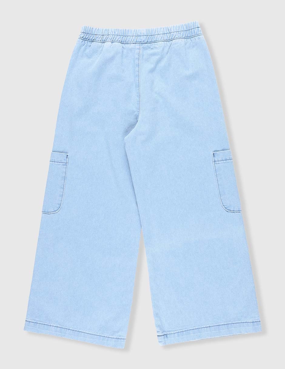 Jeans cargo amplio lavado claro para niña 2