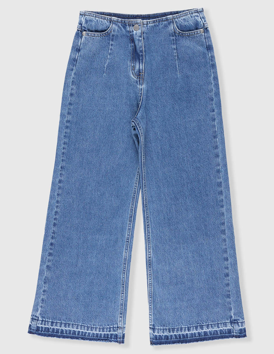 Jeans wide leg desgastado para niña