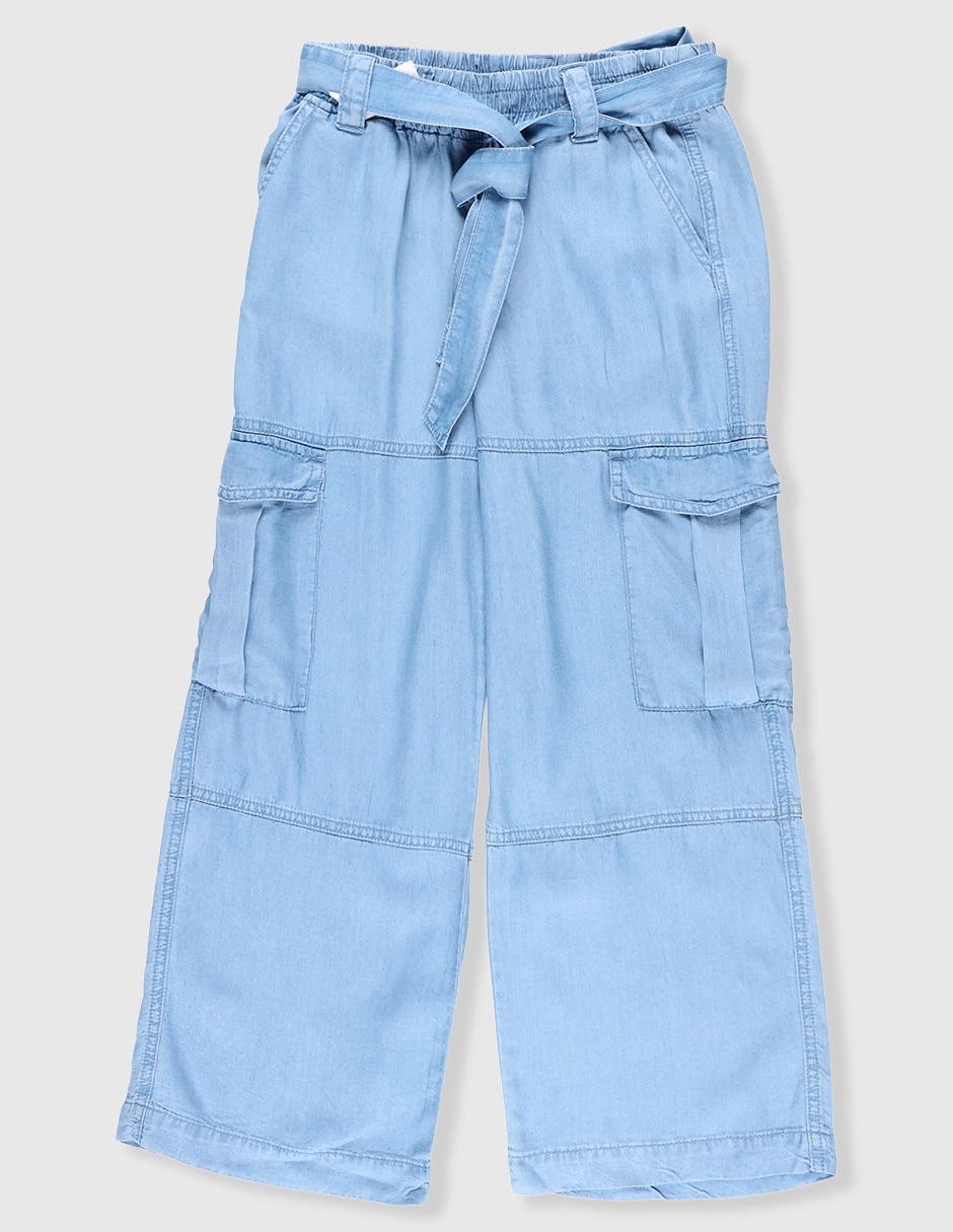 Jeans cargo wide leg lavado claro para niña Jeans cargo wide leg lavado claro para niña