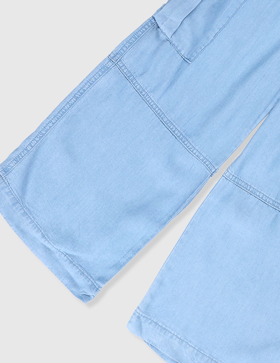 Jeans cargo wide leg lavado claro para niña 4