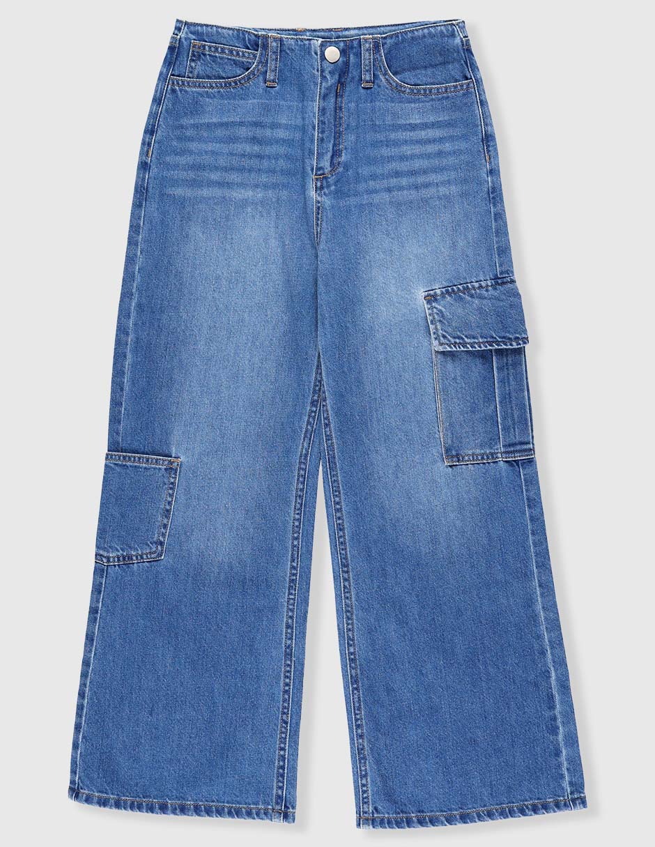 Jeans cargo amplio lavado stone wash para niña Jeans cargo amplio lavado stone wash para niña