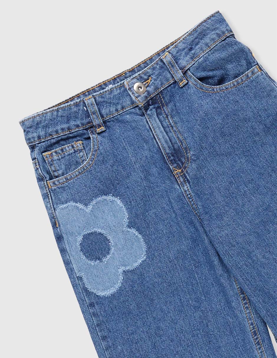 Jeans amplio lavado medio para niña 3