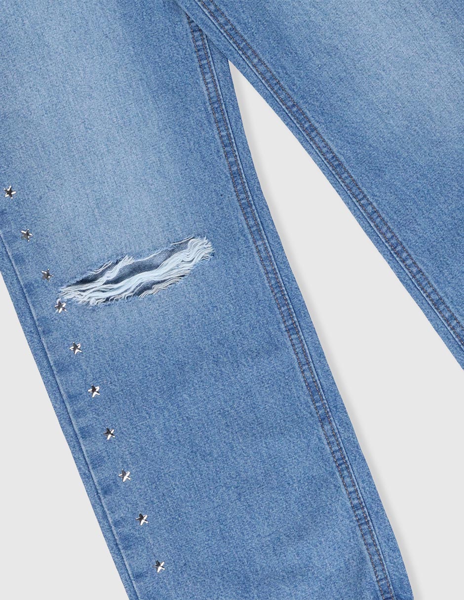 Jeans amplio lavado destruido para niña 4