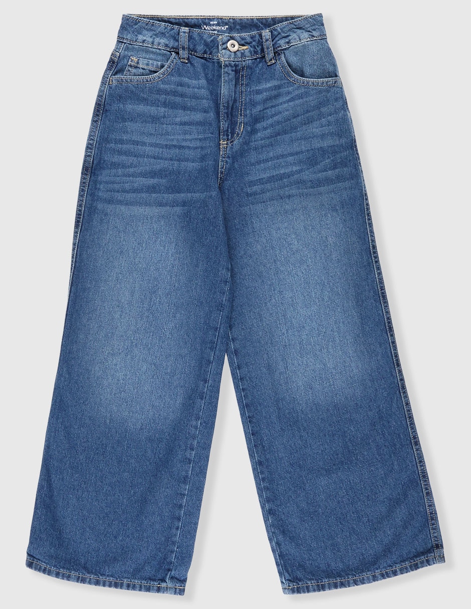 Jeans relaxed wide leg deslavado para niña Jeans relaxed wide leg deslavado para niña