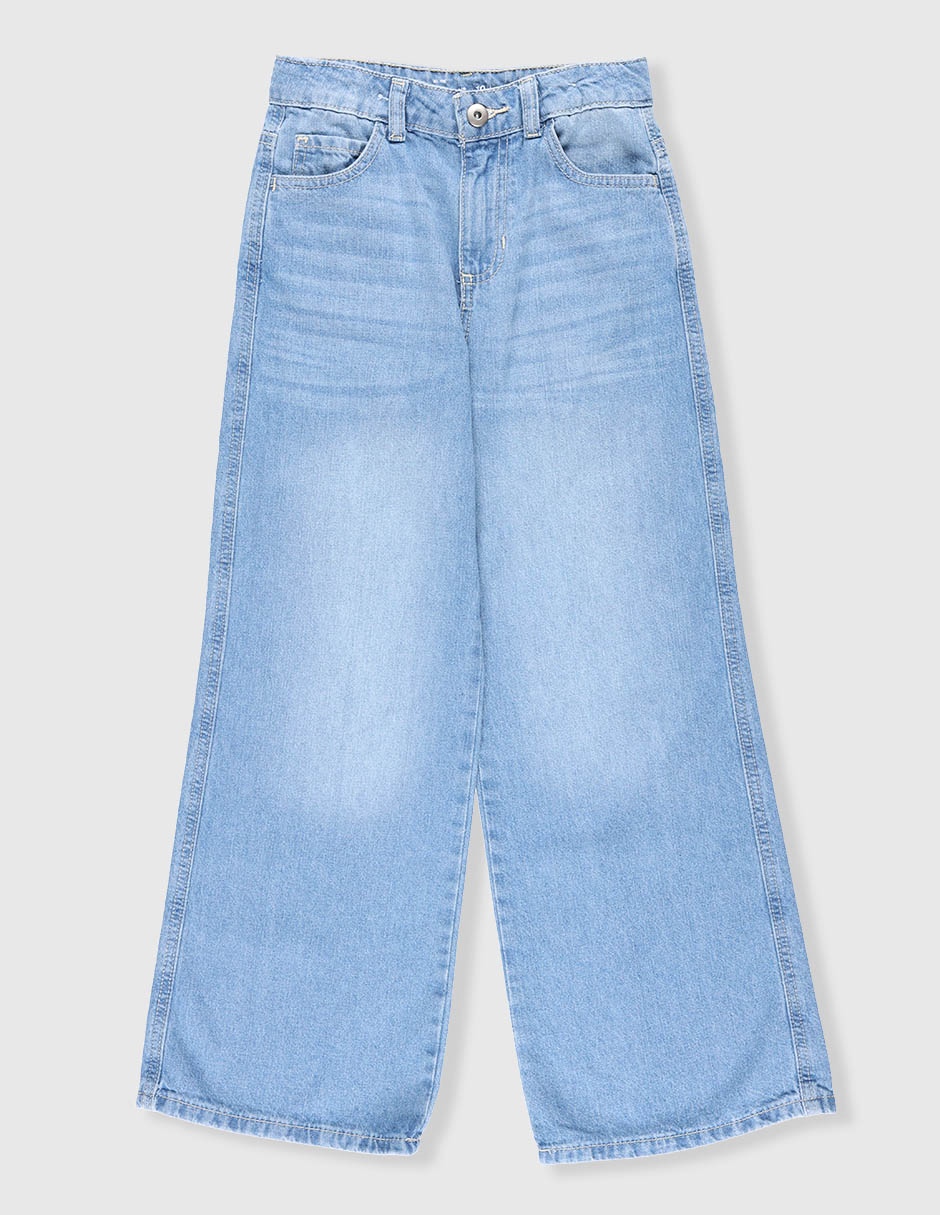 Jeans wide leg deslavado para niña