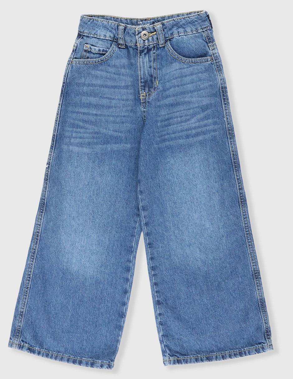 Jeans wide leg deslavado para niña Jeans wide leg deslavado para niña