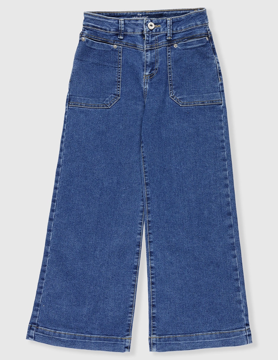 Jeans wide leg lavado medio para niña