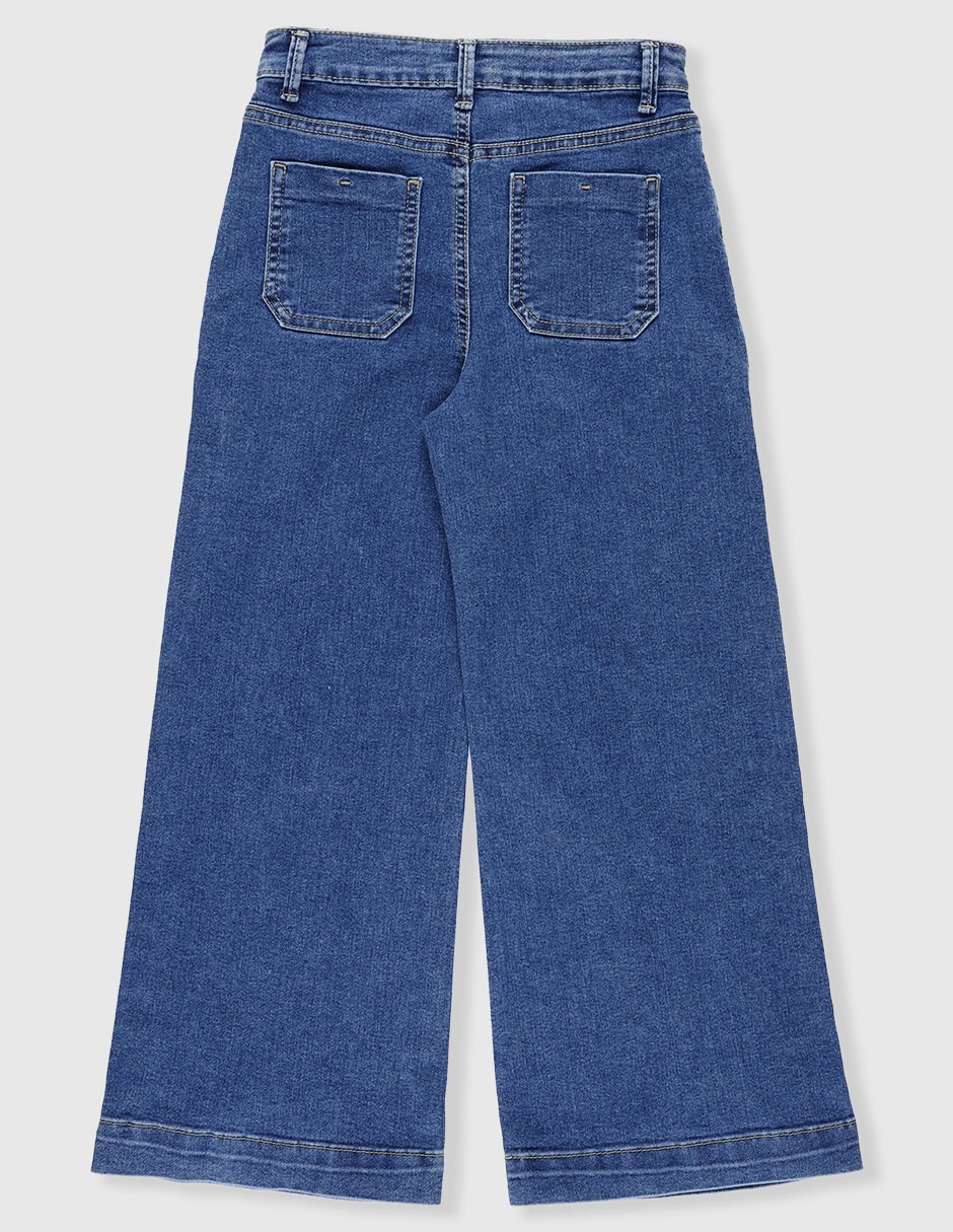 Jeans wide leg lavado medio para niña 2