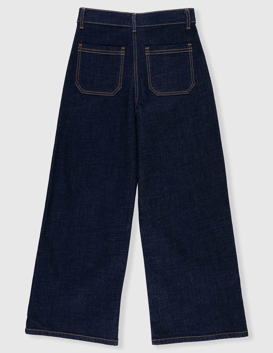 Jeans wide leg lavado medio para niña 2